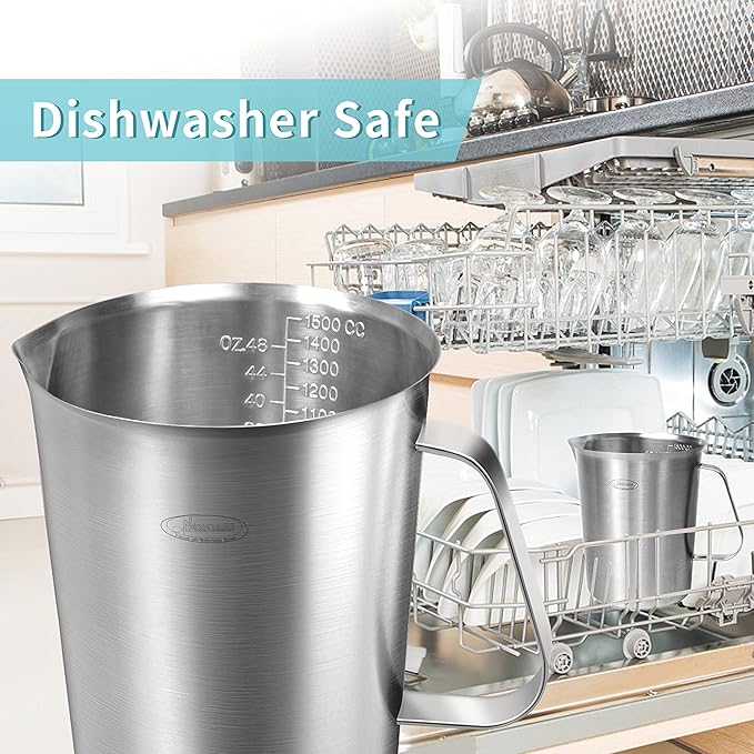 Measuring Cup, [Upgraded, 3 Measurement Scales, Including Cup Scale, ML Scale, Ounce Scale], Newness Stainless Steel Measuring Cup with Marking with Handle, 48 Ounces (1.5 Liter, 6 Cup)