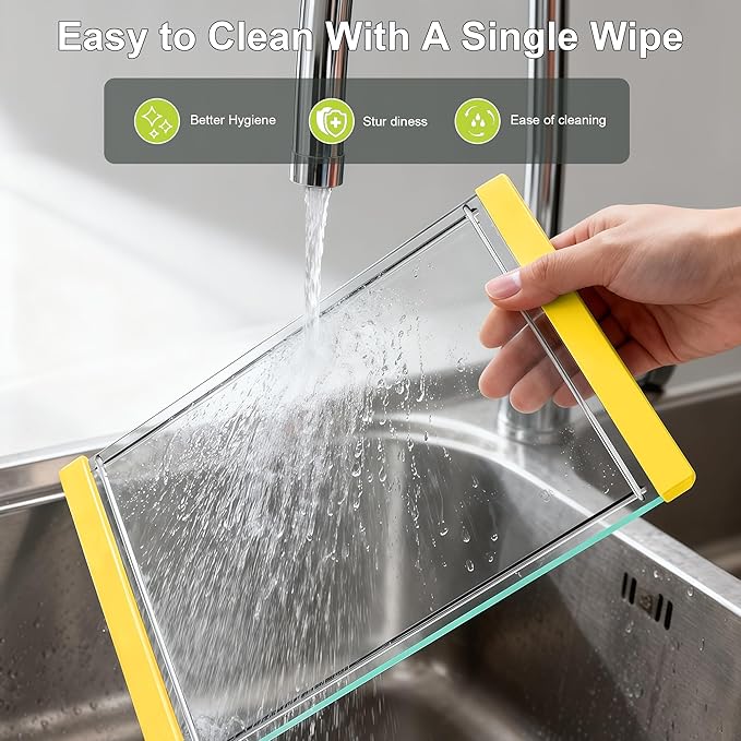 Tempered Glass Cutting Board Set for Kitchen Counter - Dishwasher Safe with Juice Grooves, Non-Slip Silicone Edges & Beveled Grip - 16"x12" & 12"x8" Serving Tray (Yellow)