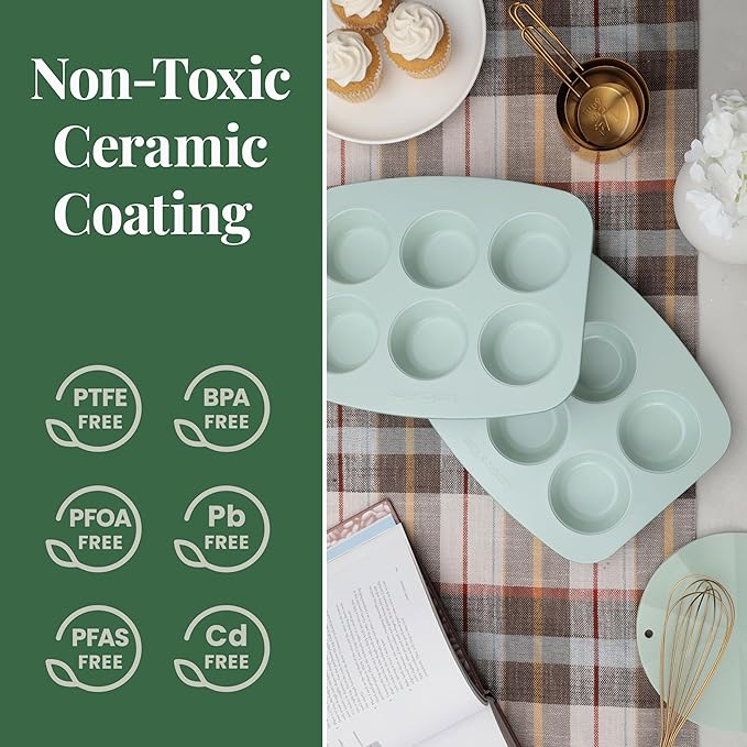 Larder & Vine 8-Piece Bakeware Set | Non-Stick Baking Set with Ceramic Finish | PFAS, PFOA, PTFE, and BPA Free Baking Essentials | Baking Sheets, Muffin Tins and Assorted Baking Pans | Sage