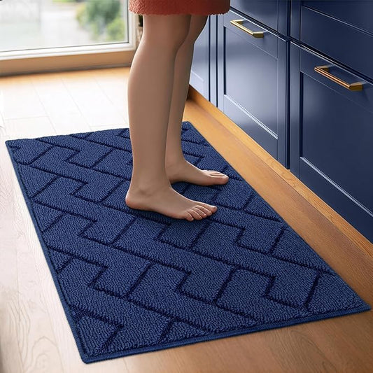 hicorfe Kitchen Rugs and Mats Sets,Super Absorbent Polypropylene Non-Slip Rug,Soft Comfort Floor Mat,Washable for Kitchen,Hallway,Office,Sink,Laundry(24" x 35",Navy Blue)