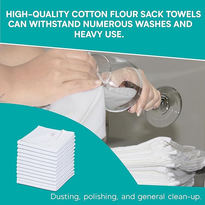 Dish Cloths Cotton| Kitchen Wash Cloth | Shop Towels Absorbent and Lint Free Flour Sack| Dishcloths for Kitchen Washing Dishes| Thick Absorbent Quick Dry Dish Rags | 4 Pack 13"x13" White