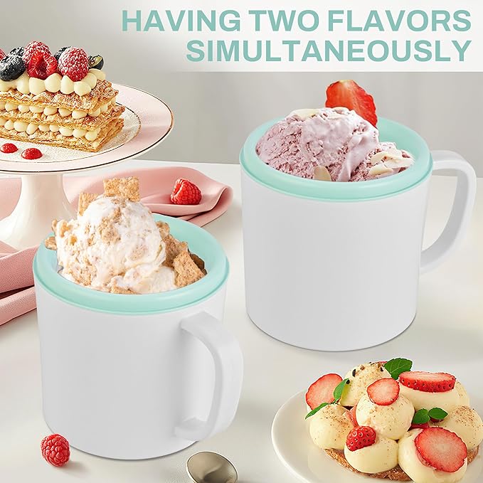 SUSTEAS Ice Cream Maker Machine,with Two Ice Cream Mug,Ice Cream for Frozen Yogurt,Sorbet,Gelato Treat,with Recipes,Simple Operation and Easy to Clean,White Green