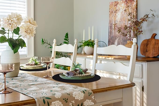 homing Round Faux Leather Placemat and Coaster 8 Packs, Washable Heat Resistant Dining Place Mats, Wipeable Double-Sided Table Mats for Indoor and Outdoor, Diameter 13 and 3.93 inch, Black