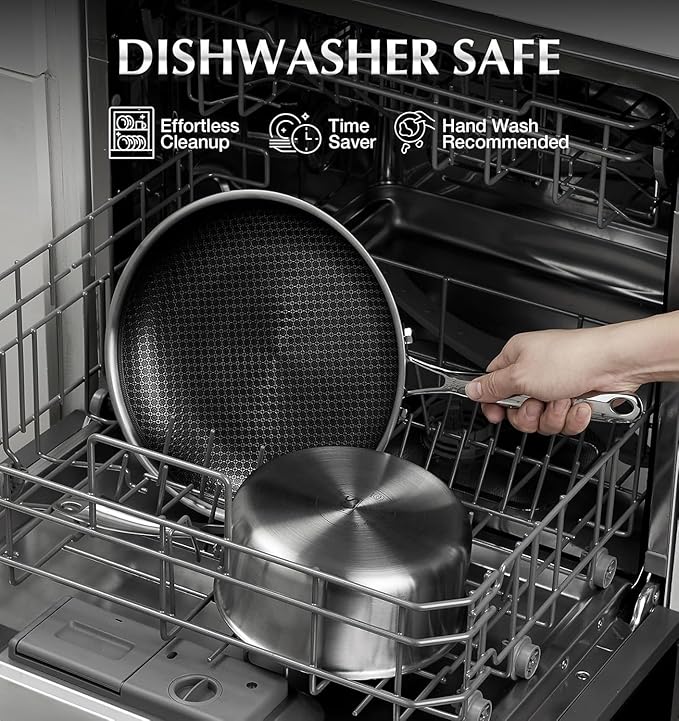 KOCH SYSTEME CS Hybrid Nonstick Stainless Steel Sauce Pan with Steamer Insert, 18/10 Steel 2QT Sauce Pan with Lid, Triple Stainless Steel Pot with Honeycomb Interior, Induction Compatible & Oven Safe