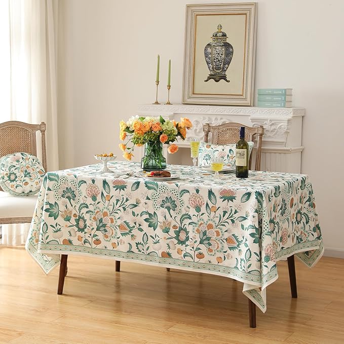 patdrea Designer French Table Cloth for Rectangle Tables,Vintage Italian Floral Tablecloth,Country Summer Linen Tablecloth,Wrinkle Free Table Cover for Kitchen Dining,Christmas,55" x 71"