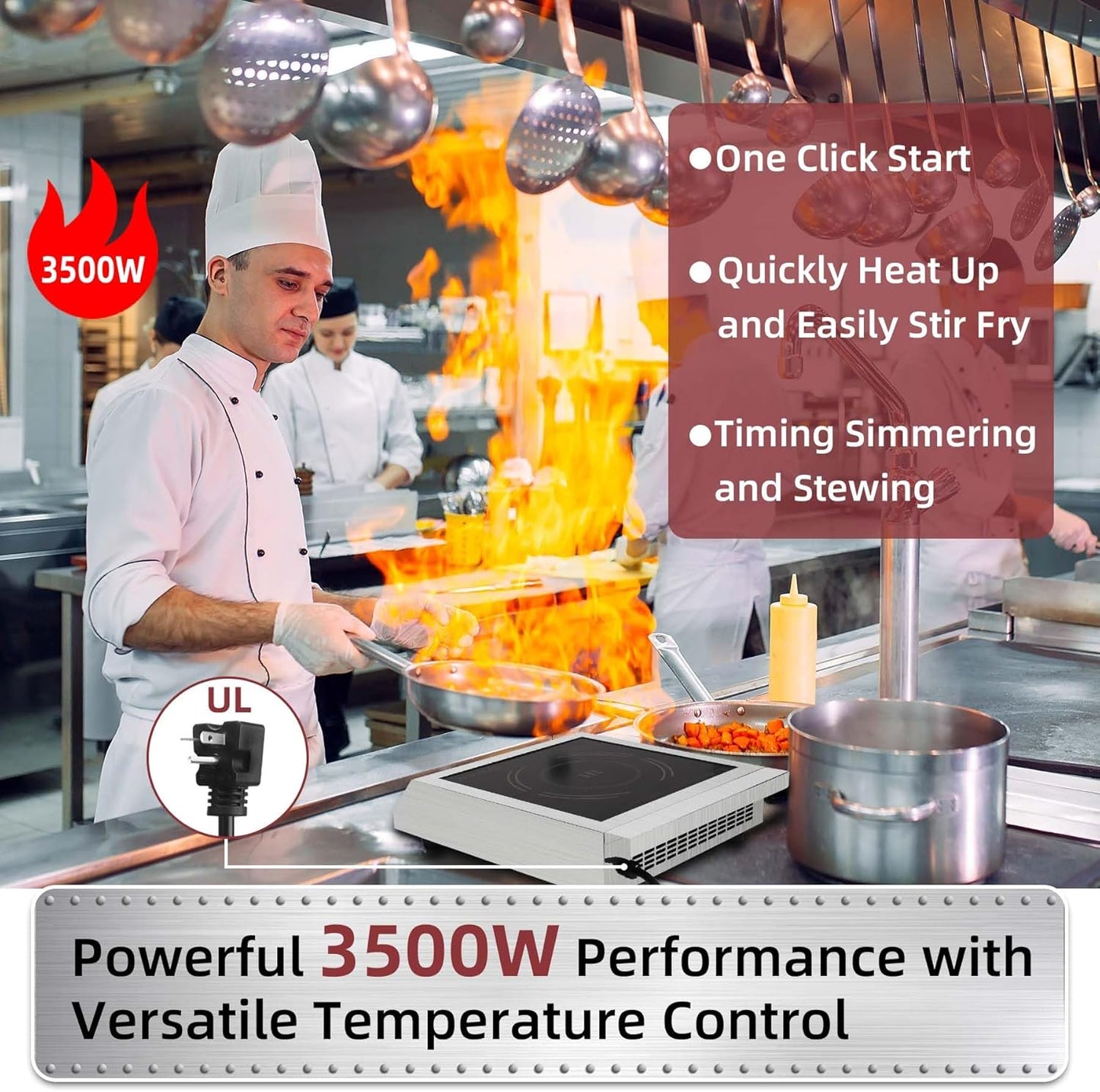 Induction Cooktop 208-240V 3500W Commercial Induction Burner Dual IGBT Modules 8 Heating Level Sensor Push-Button Premium Stainless Steel Housing Crystal Glass Electric Cooktop（Black）