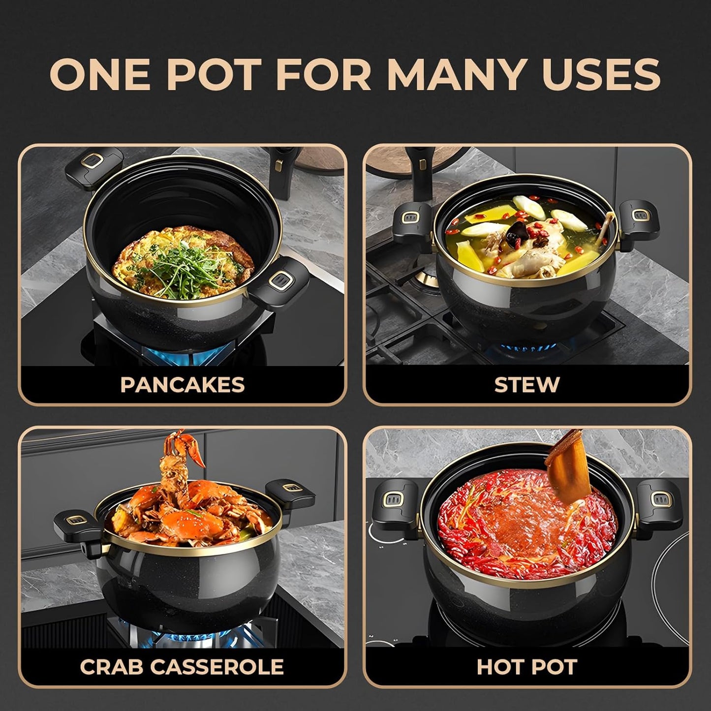 Nonstick Ceramic Coated Sauce Pan with Lid Green Crock Pot with Twist & Lock Handles, Micro Pressure Cooker Versatile Cookware for Stovetops, PFOA-Free Toxin-Free, Easy to Clean (Green, 7.5Quarts)