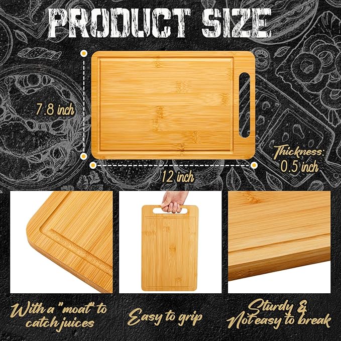 Nuenen 30 Pcs Bulk Wood Cutting Board with Handle 12 x 7.8 Inch Acacia Bamboo Wooden Kitchen Serving Chopping Boards for Pizza, Bread, Charcuterie, Fruit, Vegetables (Bamboo)