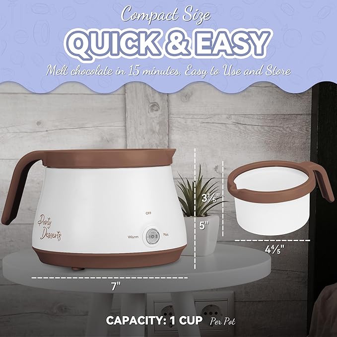 Candy and Chocolate Melting Pot, Mini Electric Fondue Pot, Melts Candy Chocolate in a Couple of Minutes, Ideal for Cake Pops Cookies Cakes, 1 Cups, Single Pot, Brown