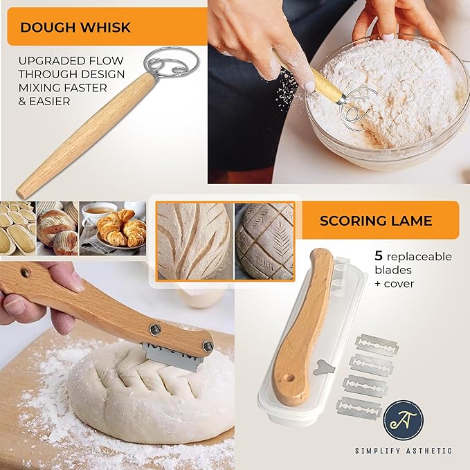 Premium Banneton Bread Proofing Baskets - A Complete Sourdogh Bread Baking Kit - Sourdough Starter Jar Kit 1000ml, Round and Oval Slings