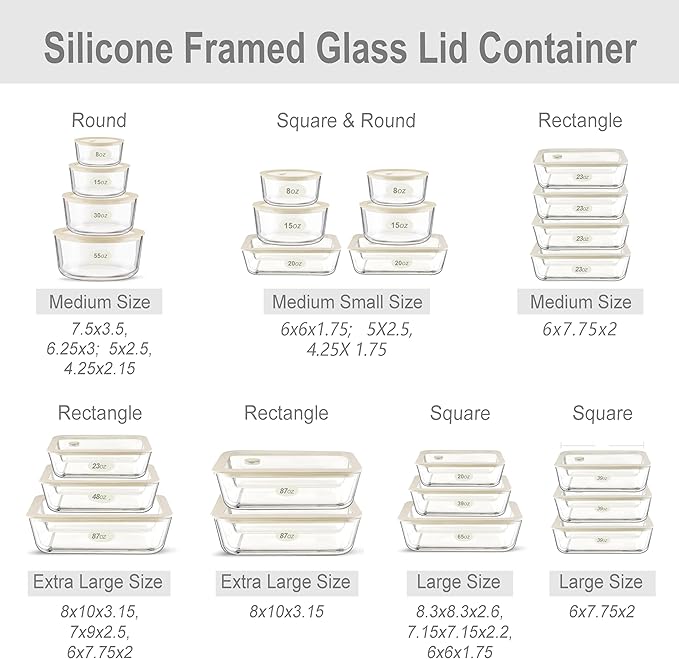 Urban Green Glass Food Container Set with Silicone Glass Lid, Large Size 3 Pack, Meal Prep Food Storage Containers with Airtight Lids, Leakproof, 100% Plastic Free, White color