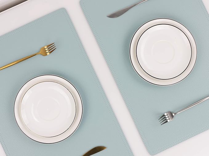 Faux Leather Placemats, PU Table Mats, Set of 4, Waterproof, Stain Resistant, Heat Resistant, Non-Slip Easy to Clean for Kitchen Dining Table,Conference Table C Teal Blue