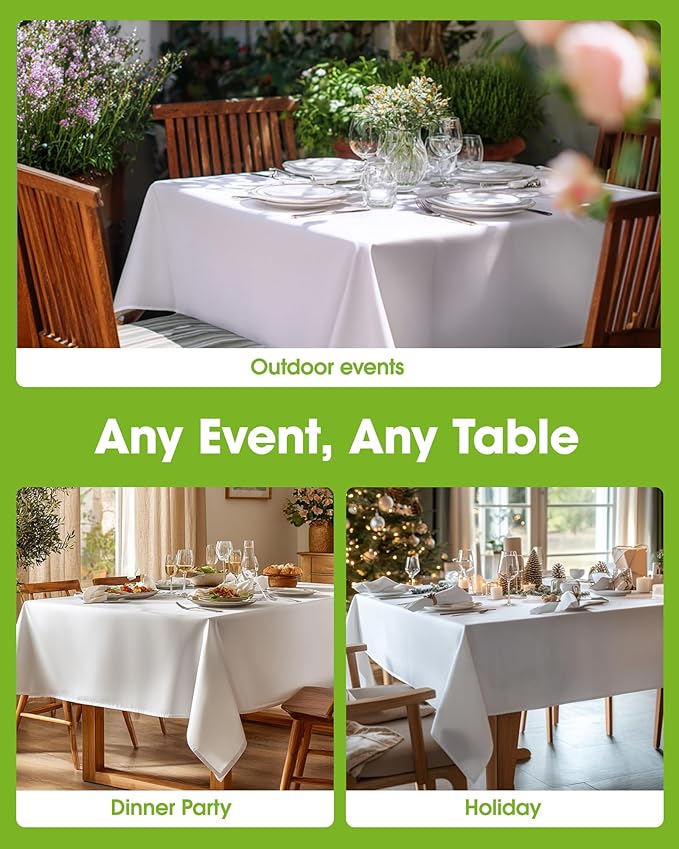 Pureegg Rectangle Table Cloth 60" x 84" – Durable Polyester Tablecloth Offers Reusable & Washable Protection, Ideal for Outdoor Party, Picnic, Wedding, Banquet and Birthday, 1 Pack, White