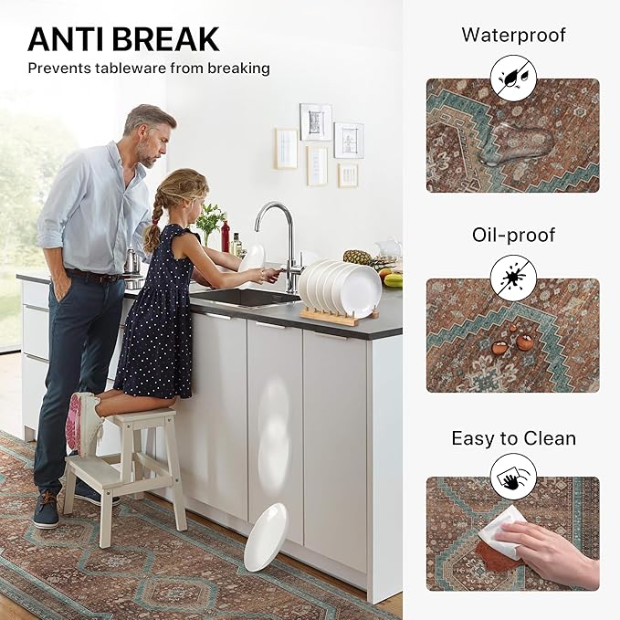 GENIMO Kitchen Mats for Floor 2PCs, Washable Anti Fatigue Mat for Cushioned, 17.3"x47"+17.3"x30", Waterproof Kitchen Rugs, Non Slip Comfort Standing Mat Rug for Home, Sink, Laundry, Mix Red