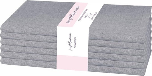PurpleEssences Set of 6 Cloth Dinner Napkins 100% Cotton 18x18 Inch - Soft Durable Washable - Ideal for Farmhouse Party Christmas Holiday Winter - Perfect Everyday Use Table Linen - Ash Grey