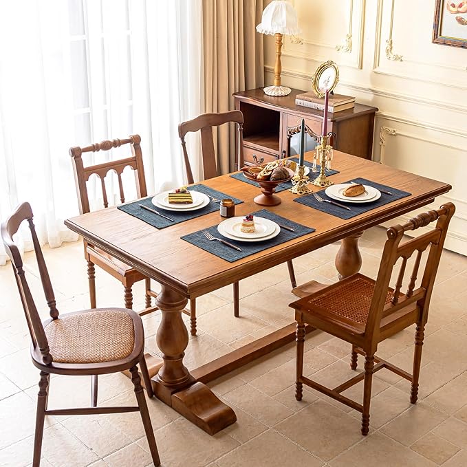 KXN Placemats Set of 4, Dual-Layer Thickened Faux Linen Table Mats, Heat Resistant & Wrinkle-Free, Machine Washable Cloth Place Mats for Kitchen Dining Indoor Outdoor (Dark Grey)