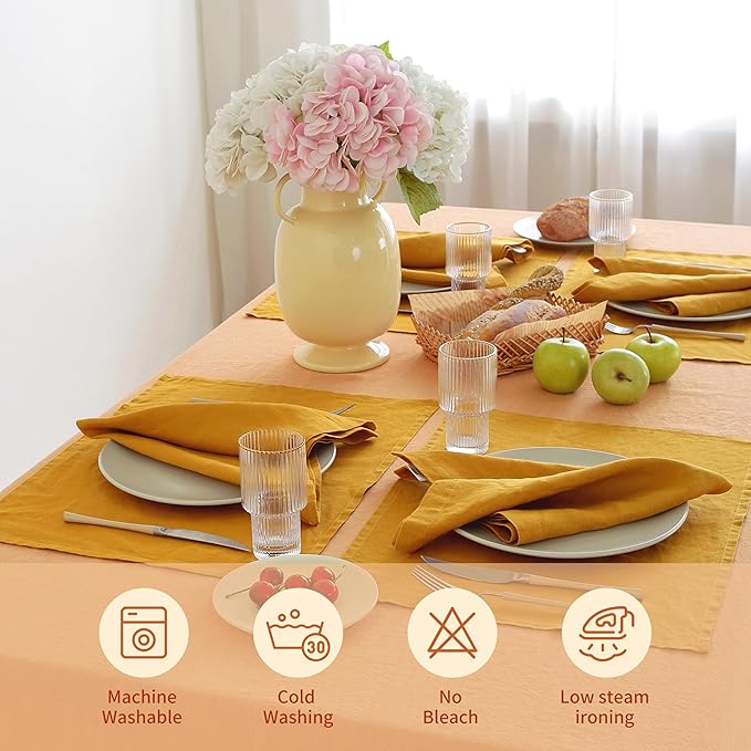 Linen World Vintage Tablecloths 60x120 Inch,100% French Linen Tablecloth,Classic Vintage Washed Table Cloths for Kitchen,Outdoor,Weddings,Decorative Valentine Easter,Pale Peach