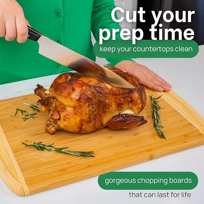 Organic 18 Inch Extra Large Bamboo Cutting Board with Lifetime Replacements - Non Toxic Wood Chopping Board with Juice Groove for Kitchen, Meat, Vegetables, and Food Prep Prep by Greener Chef