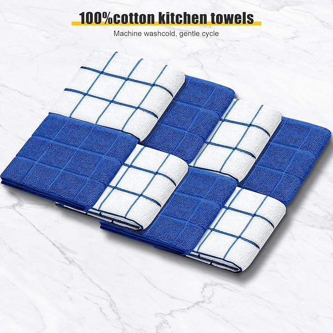 Oven Mitts Kitchen Towels Dishcloths with Pot Holders Sets, Dish Towels Sets, Oven Gloves Pot Pads Heat Resistant 500 Degrees with Non-Slip Silicone Surface for Cooking Baking Grilling-Royal Blue