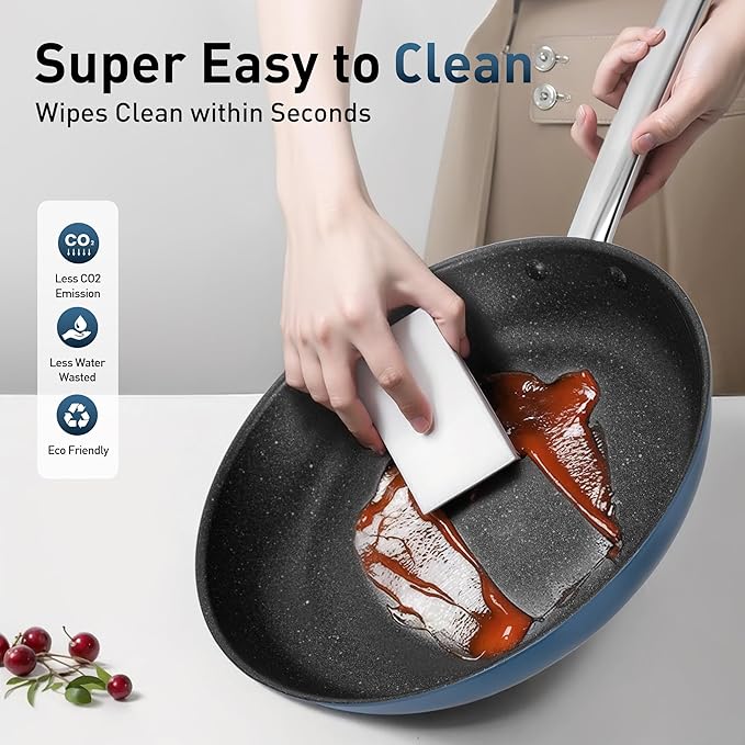 MAISON ARTS Nonstick Frying Pans Set 2 Piece, 9.5" and 11" Skillet with Stainless Steel Handle, Non Toxic Deep Fry Pan, Induction Cookware Sets with Healthy Plasma Titanium Coating