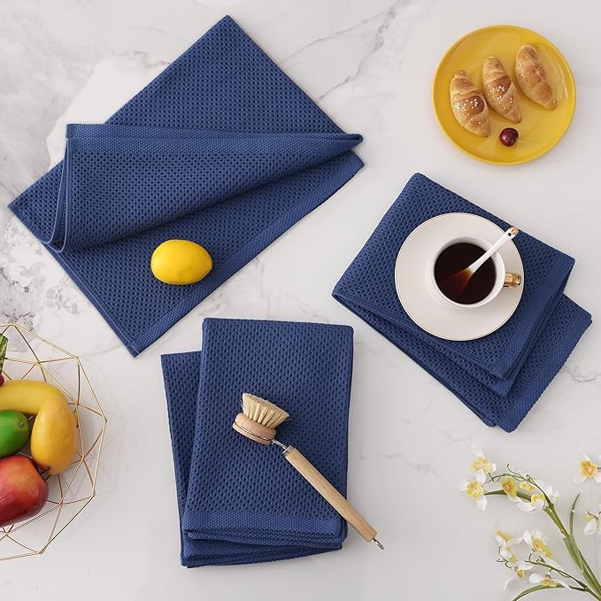 Homaxy 100% Cotton Oversized Waffle Weave Kitchen Dish Towels, Ultra Soft Absorbent Quick Drying Cleaning Towel, 20 x 28 Inches, 4-Pack, Navy Blue