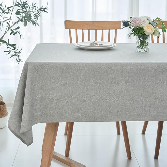 maxmill Linen Texture Tablecloth Water Resistant Antiwrinkle Spillproof Wipeable Washable Soft Fabric Table Cloth for Dining Room, Buffet Banquet Party Holiday, Rectangular 60 x 108 Inch, Light Grey