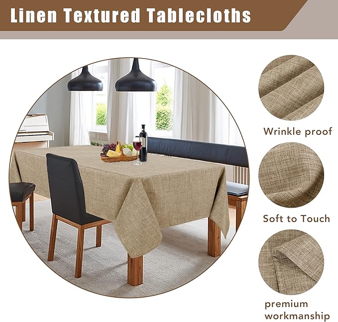 Fitable Faux Linen Tablecloth Rectangle 60 x 102 Inch - Rustic Fabric Table Cloth for 6 Foot Tables, Nature Faux Burlap Table Cover for Kitchen Dining, Party, Farmhouse