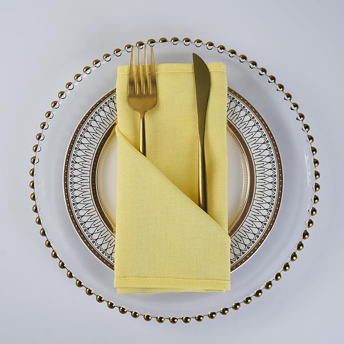 Solid Color Linen Blended Thin Dinner Cloth Napkins - Set of 12 (40 x 40 cm) - for Easter Events & Home Use (Yellow)