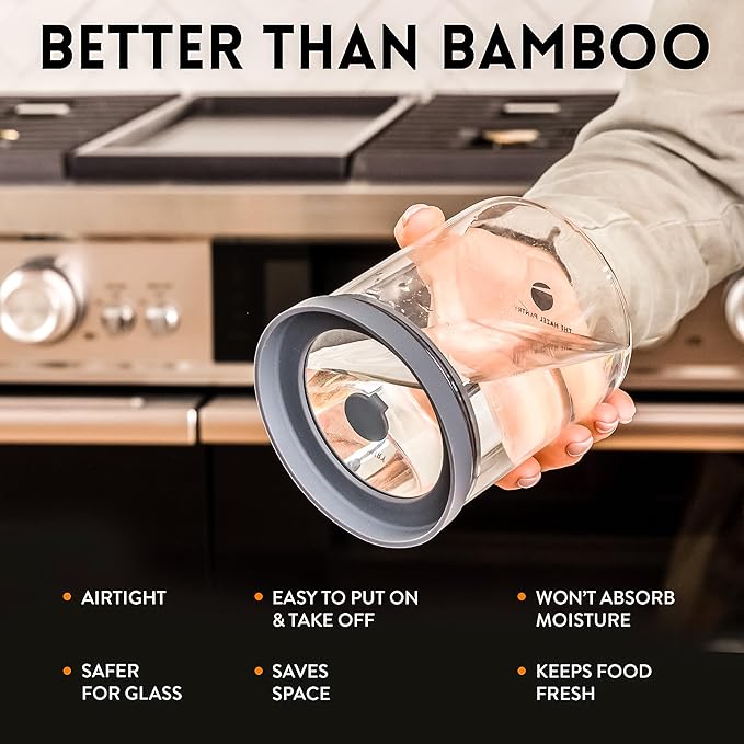 Glass Airtight Food Storage Containers with Silicone and Glass Lids – BPA-Free Jars and Canisters for Pasta Rice Flour, Dry or Wet Foods, Pantry Meal Prep – Set of 5 with Portion Tool