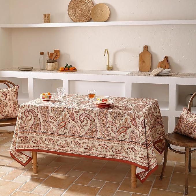 French Tablecloth for Square Tables,Linen Table Cloth with Cashew Pattern,Heavy Durable Table Cover for Dining Thanksgiving Kitchen Decor Party Banquet Christmas,67"*67"