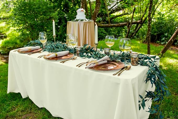 LTC LINENS 5-Pack Ivory Rectangular Tablecloths 90 in x 132 in with Rounded Corners - Ideal for 6 ft Table with Floor-Length Drop - Polyester Fabric Cloth Table Covers for Wedding, Party