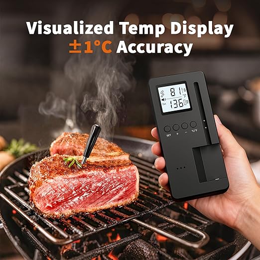 Smart Bluetooth Wireless Meat Thermometer, Standalone Display Base, Digital Meat Thermometer with App Control, 500FT Wireless Range for BBQ, Grill, Oven, Smoker, Air Fryer Needs