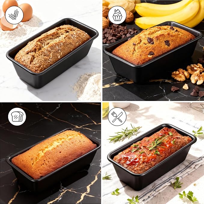 Wrenbury Pro 1lb Bread Loaf Pan 8x4 Set of 2 - Loaf Tins for Baking Non Stick - Toughened Heavy Gauge - Twin Pack - Banana Bread Loaf Pan