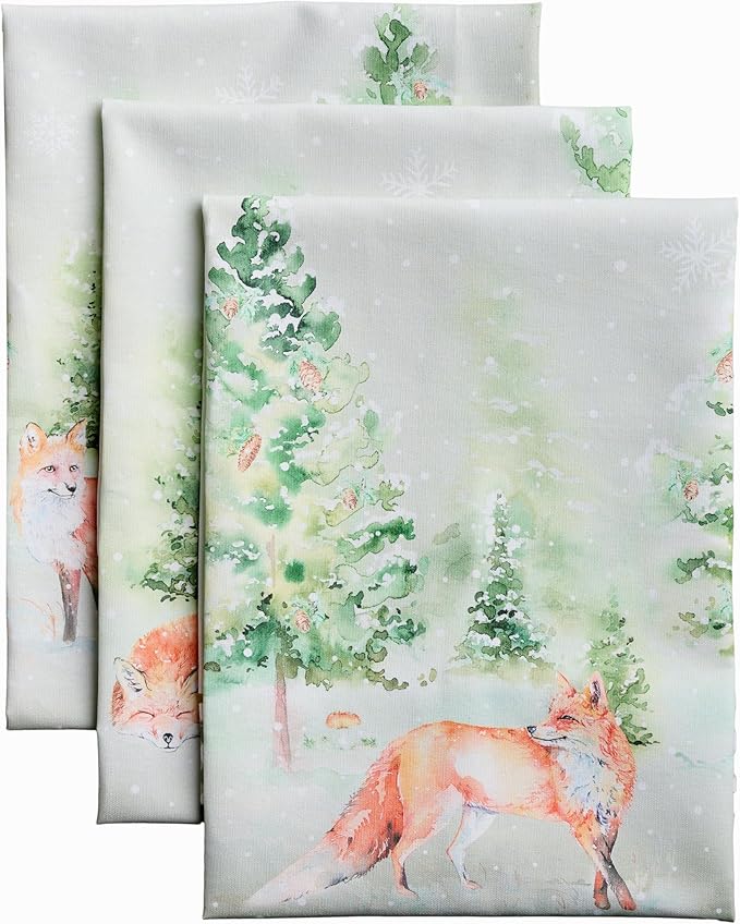 Maison d' Hermine Kitchen Towels Set of 3 100% Cotton 20" x 27.5" Reusable Cloth Tea Dish Towels Absorbent with Hanging Loop for Kitchen Dining Thanksgiving Christmas Decorations (Winter Mornings)