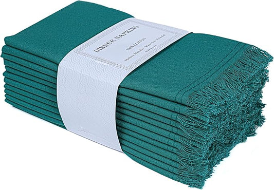 Bedding Craft Cotton Cloth Dinner Napkins Set of 12 – 18x18 Teal with Frayed Selvedge Edges – Machine Washable Reusable Fabric Napkins for Weddings, Baby Showers, Parties & Table Décor