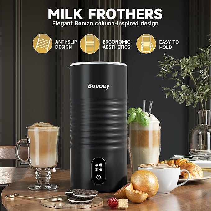 Electric Milk Frother Handheld Bundle,4 in 1 Automatic Milk Frother and Steamer Set,Cold Foam Maker Set for Hot Chocolate,Latte,Cappuccino and Macchiato (Black01)