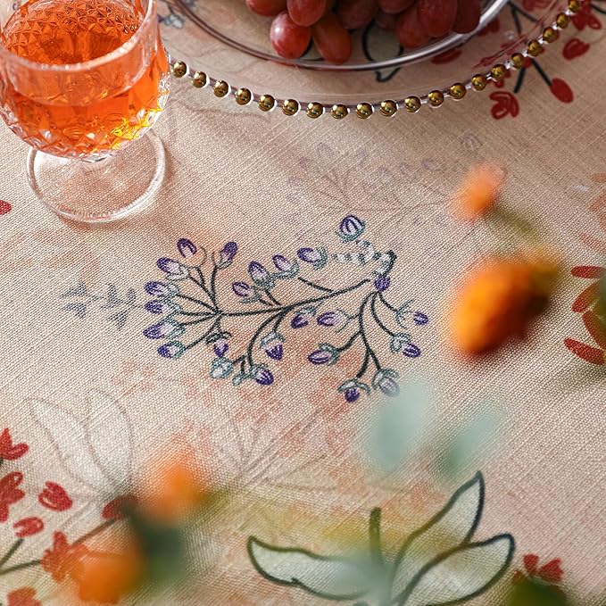 patdrea Designer Floral Linen Table Cloth Durable Breathable Tabletop Cover Dacorative Kitchen Dining Tablecloth for Rectangular Tables for Kitchen Dining Parties,Holiday,Christmas,63"x 110"