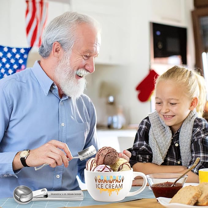 Father' Day & Christmas Gift – Ice Cream Bowl & Scoop Set from Granddaughter & Grandson, Xmas Gift for Grandpa