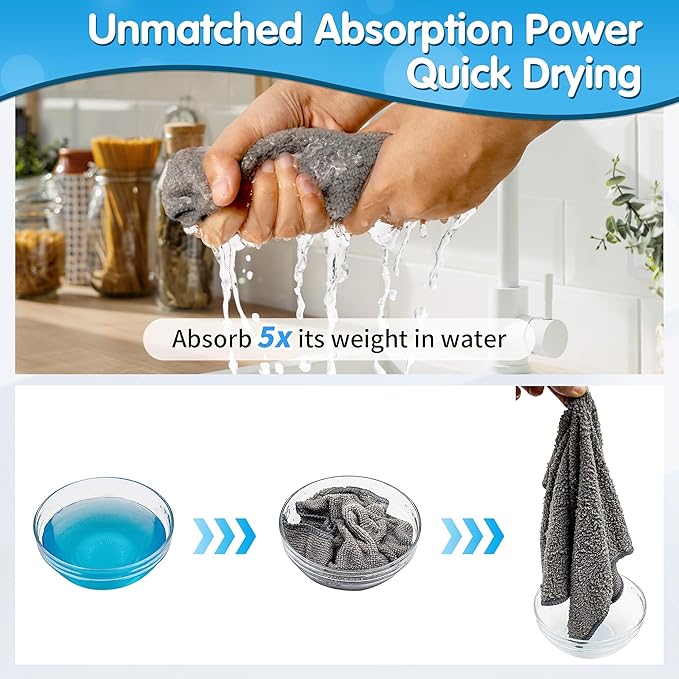 FIXSMITH Grey Microfiber Cleaning Cloth -Pack of 12, Highly Absorbent Cleaning Rags, 16"X12" All Purpose Cleaning Towels for Housekeeping, Kitchen, Car, Lint Free and Reusable Microfiber Towels