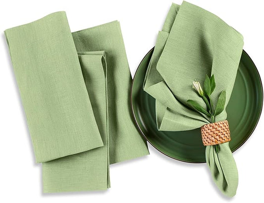 Solino Home Linen Napkins Set of 4-100% Pure Linen Laurel Green Dinner Napkins Cloth 20 x 20 Inch for Fall, Autumn, Thanksgiving - Fete, Handcrafted and Machine Washable