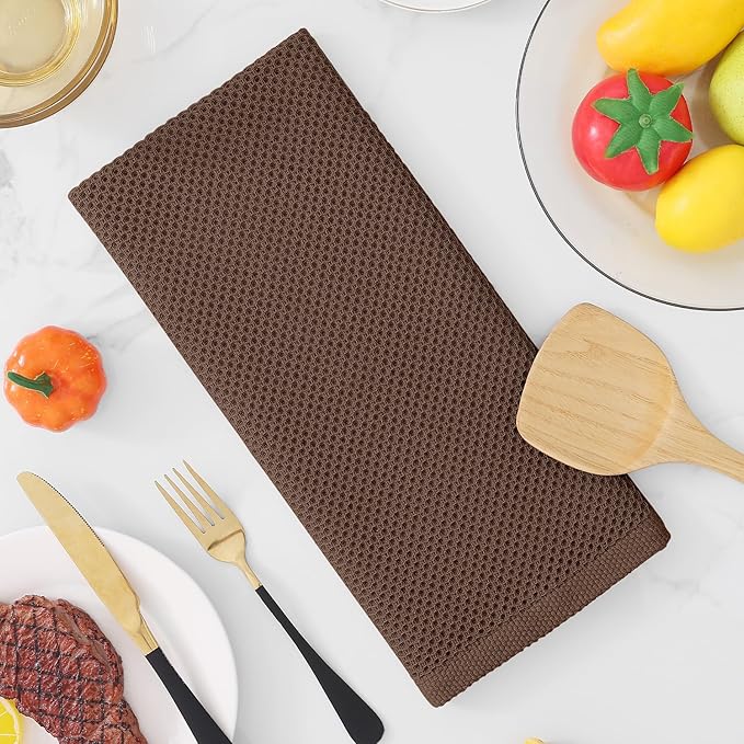 Homaxy 100% Cotton Waffle Weave Kitchen Dish Towels, Ultra Soft Absorbent Quick Drying Cleaning Towel, 13 x 28 Inches, 8-Pack, Coffee