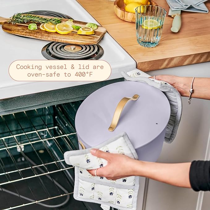 Beautiful 10-in-1 Electric Multi-Cooker by Drew Barrymore, 6-quart, digital display, 10 cooking functions, non-stick pot, easy one-touch control (Lavender)