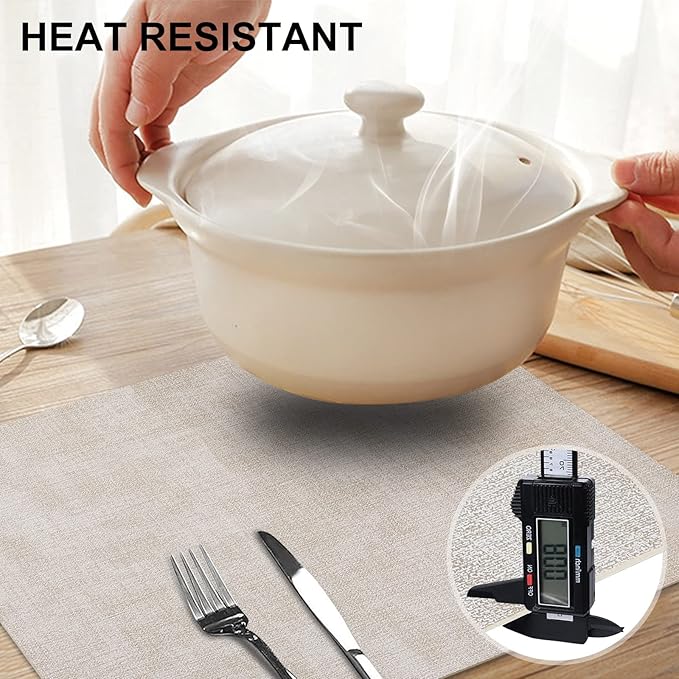 homing Faux Leather Heat Resistant Placemats 8 Packs, Waterproof Wipeable Dining PU Place Mats for Indoor & Outdoor, Easy to Clean, Beige