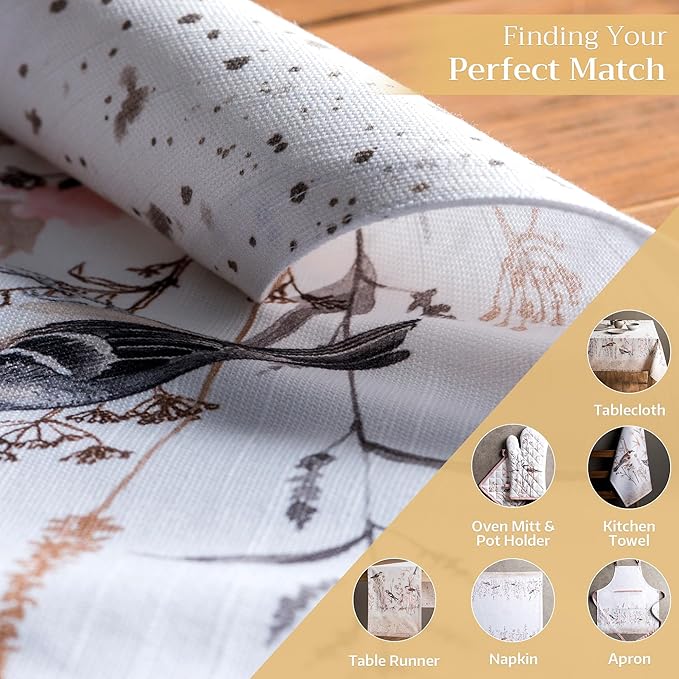 Maison d' Hermine Placemats Set of 4 100% Cotton Washable Cloth Place Mats, Reusable Table Mats for Kitchen Dining Decoration, Party, Restaurant Spring/Summer (Meadow Florals - Brown, 13" x 19")