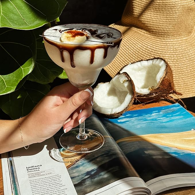 PURE MORA Margarita Glasses Set of 4, 12 oz Modern Bar Glass for Martini, Frozen Daiquiri, Tropical Summer Parties - Classic Coupe Cocktail Drinkware, Great Gift for Mixologists, Hand Blown Crystal