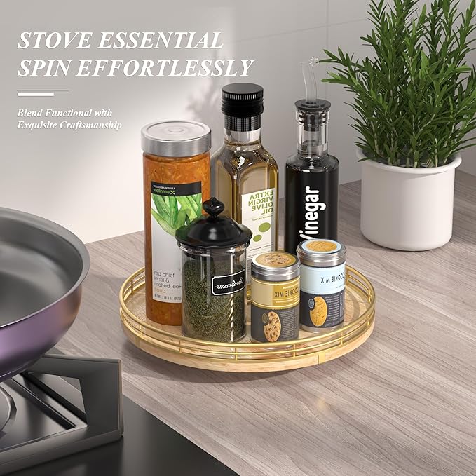 Farmhouse Oak 10" Lazy Susan Turntable Organizer for Cabinet, Round Wooden Lazy Susan Organization and Storage for Dining Table, Pantry, Kitchen, Countertop, Cupboard,Home Decor