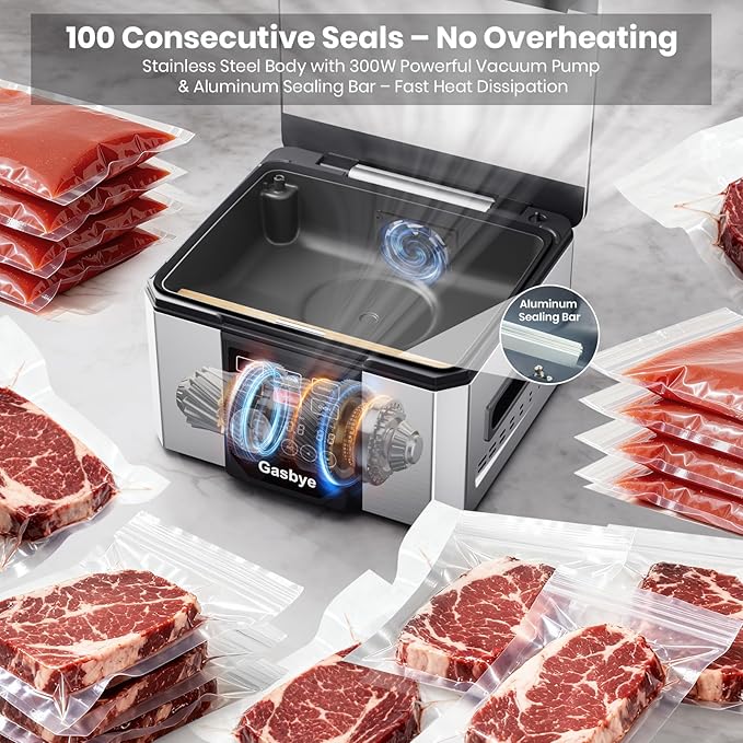 Chamber Vacuum Sealer – 5.28QT Large Chamber, Replaceable 11.5" Sealing Bar with Double Seal, Perfect for Meats, Soups, Sauces & Liquids, Includes 30 Pre-Cut Vacuum Bags, Stainless Steel