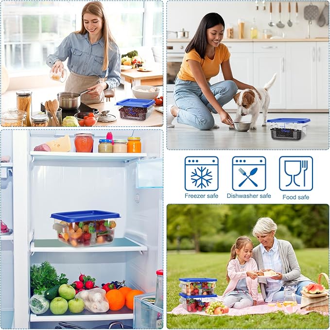 Lallisa 8 Pcs 2 Quart Food Storage Containers with Lids Clear Square Polycarbonate Marinating Container Dough Bucket with Lid(Blue)