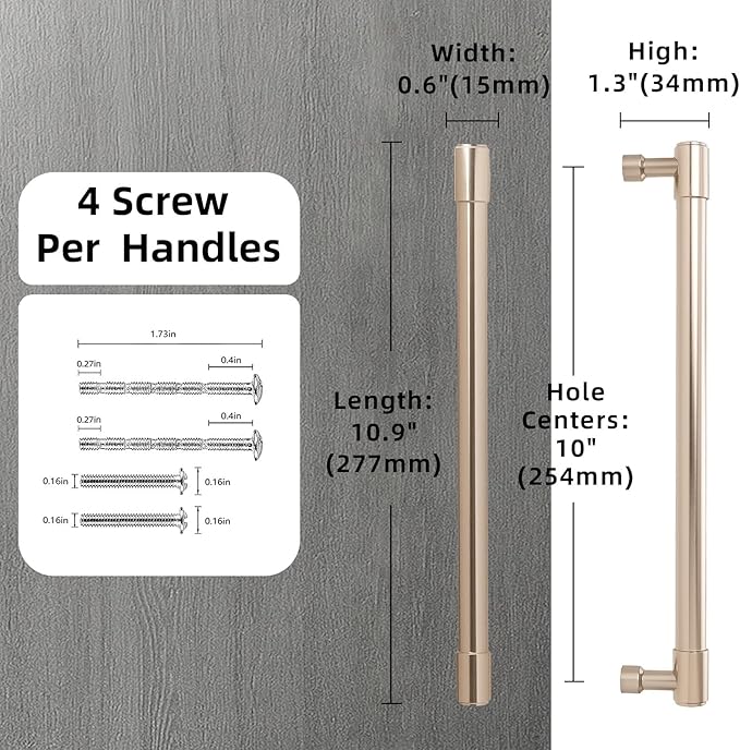 10 Pack Champagne Bronze Cabinet Pulls 10Inch(254mm) Hole Centers Kitchen Cabinet Handles Gold Drawer Pulls