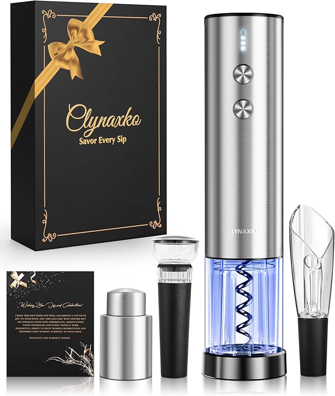 Electric Wine Opener Set - Premium Wine Gifts with Wine Opener, Foil Cutter, Wine Aerator, Vacuum Stopper, and Elegant Gift Box - Ideal Gift for Mother’s Day Father’s Day Birthday Anniversary